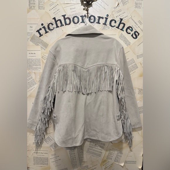 Free People Fringe Out Suede Jacket We The Free Pockets Oversized Dove Ivory - Picture 4 of 4